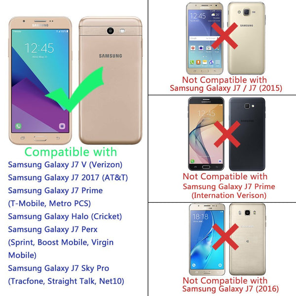 Samsung Galaxy J7 V / J7 2017 / J7 Prime / J7 Perx / J7 Sky Pro / Galaxy Halo Case, LK Luxury PU Leather Wallet Flip Protective Case Cover with Card Slots and Stand