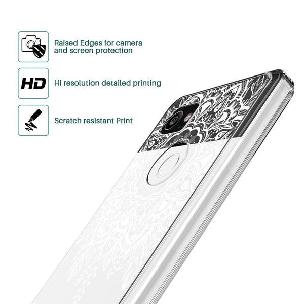 K&L White Henna Mandala Floral Lace Clear Design Case for Google Pixel 2 XL