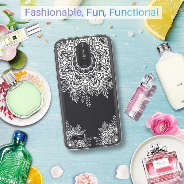 LG Stylo 3 Case, LG Stylo 3 Plus Case, Shock Absorbing White Henna Mandala Floral Lace Clear Design Printed Air Hybrid with TPU Bumper Protective Case Cover