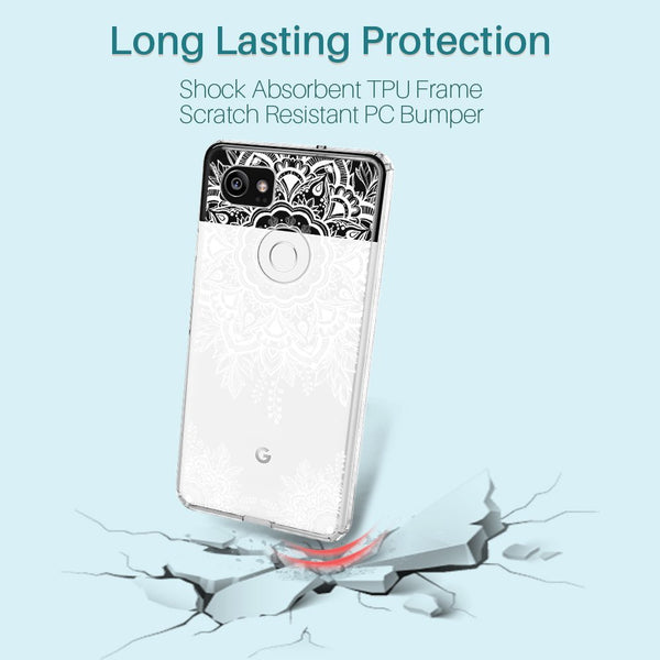 K&L White Henna Mandala Floral Lace Clear Design Case for Google Pixel 2 XL