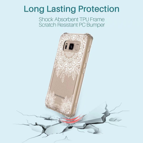 Galaxy S8 Active Case, LK Shock Absorbing White Henna Mandala Floral Lace Clear Design Printed Air Hybrid with TPU Bumper Protective Case Cover for Samsung Galaxy S8 Active