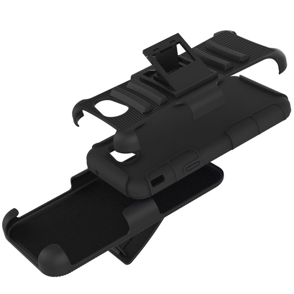 Samsung Galaxy J3 Emerge / J3 2017 / J3 Prime / J3 Mission / J3 Eclipse / J3 Luna Pro / Sol 2 / Amp Prime 2 / Express Prime 2 Case, LK Black Armor Holster Defender Protective Hybrid Case Cover