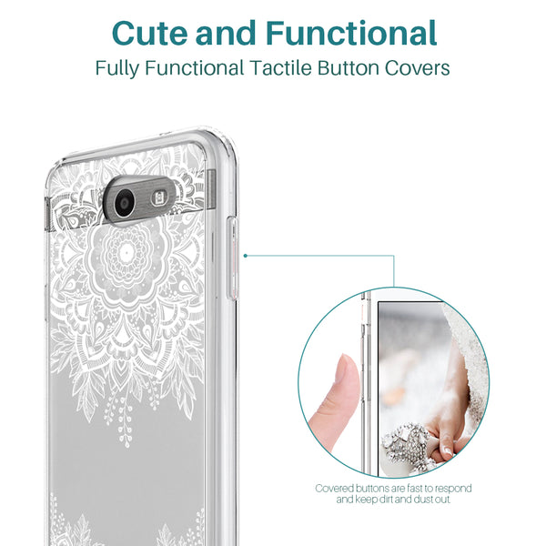 Samsung Galaxy J3 Emerge / J3 2017 / J3 Prime / J3 Mission / J3 Eclipse / J3 Luna Pro / Amp Prime 2 / Express Prime 2 Case, White Henna Floral Clear Air Hybrid with TPU Bumper Protective Cover