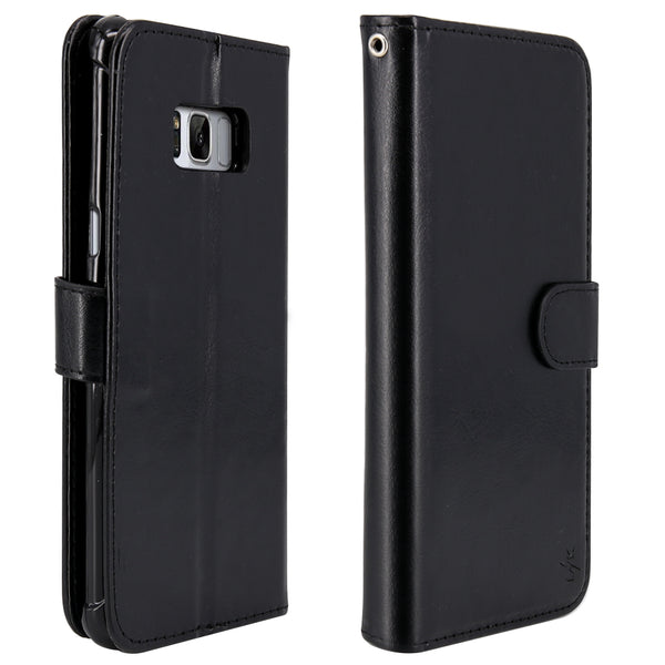 Galaxy S8 Case with Wrist Strap Luxury PU Leather Wallet Flip Protective Case Cover with Card Slots and Stand