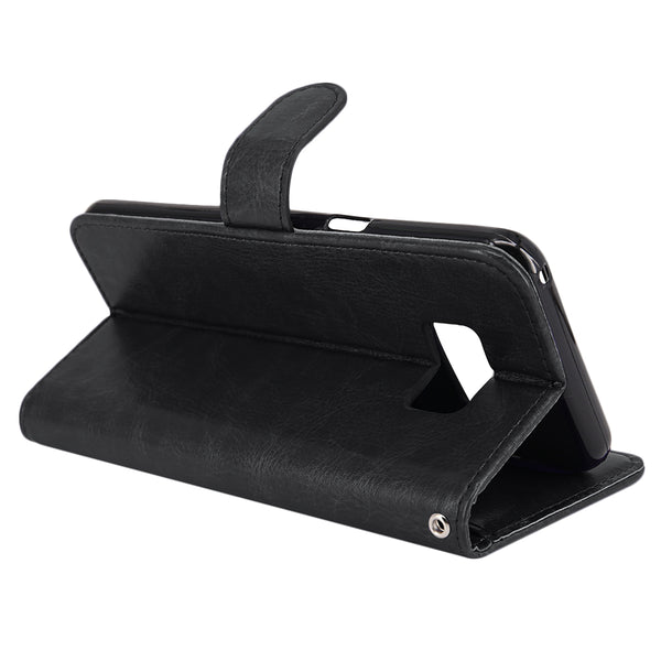 Galaxy S8 Case with Wrist Strap Luxury PU Leather Wallet Flip Protective Case Cover with Card Slots and Stand