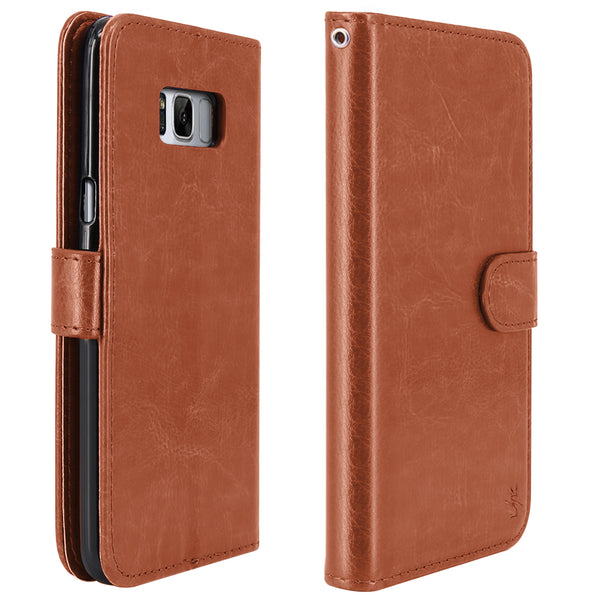 Galaxy S8 Plus Case with Wrist Strap Luxury PU Leather Wallet Flip Protective Case Cover with Card Slots and Stand