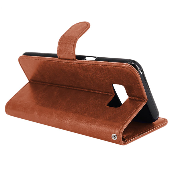 Galaxy S8 Case with Wrist Strap Luxury PU Leather Wallet Flip Protective Case Cover with Card Slots and Stand