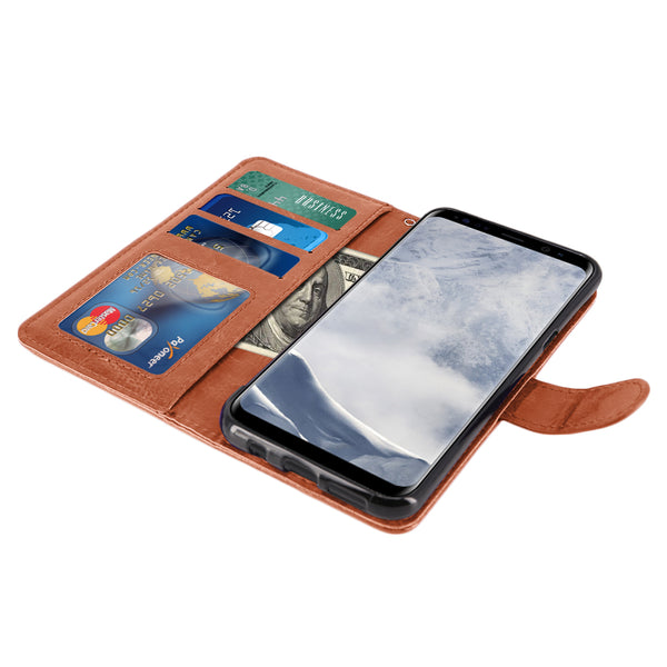 Galaxy S8 Case with Wrist Strap Luxury PU Leather Wallet Flip Protective Case Cover with Card Slots and Stand