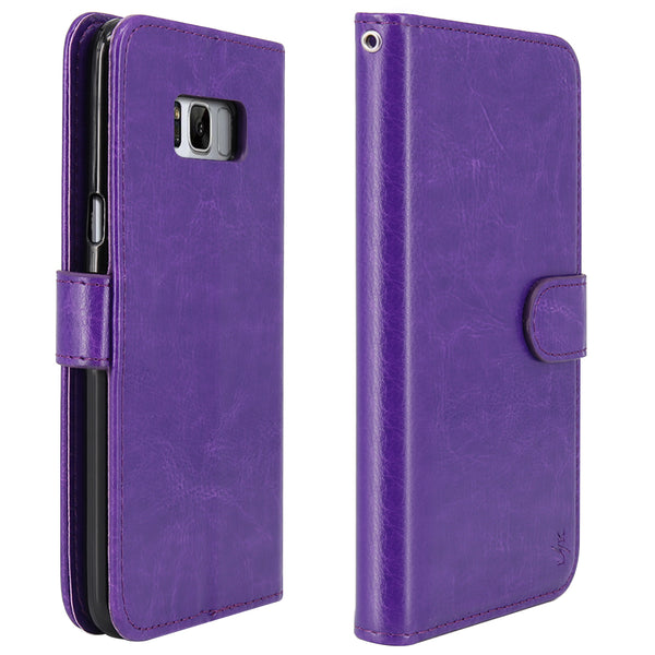 Galaxy S8 Case with Wrist Strap Luxury PU Leather Wallet Flip Protective Case Cover with Card Slots and Stand