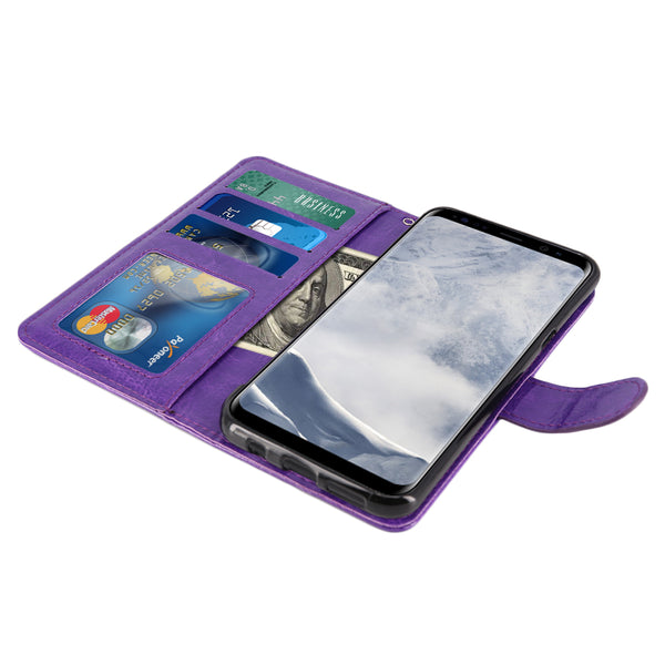 Galaxy S8 Case with Wrist Strap Luxury PU Leather Wallet Flip Protective Case Cover with Card Slots and Stand