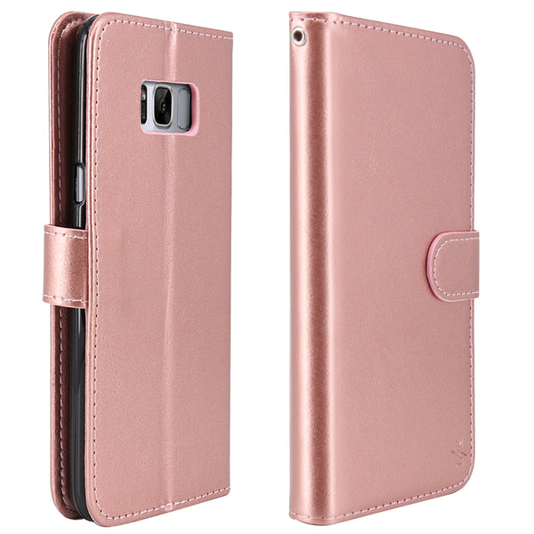 Galaxy S8 Plus Case with Wrist Strap Luxury PU Leather Wallet Flip Protective Case Cover with Card Slots and Stand