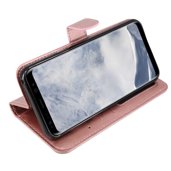 Galaxy S8 Case with Wrist Strap Luxury PU Leather Wallet Flip Protective Case Cover with Card Slots and Stand