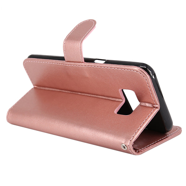 Galaxy S8 Plus Case with Wrist Strap Luxury PU Leather Wallet Flip Protective Case Cover with Card Slots and Stand