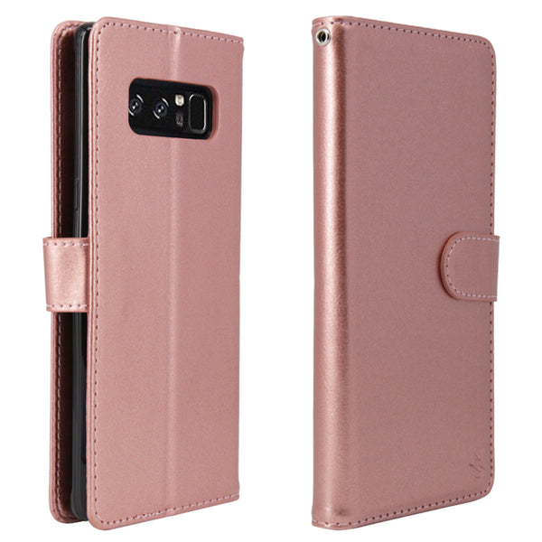 Galaxy Note 8 Case with Wrist Strap Luxury PU Leather Wallet Flip Protective Case Cover with Card Slots and Stand