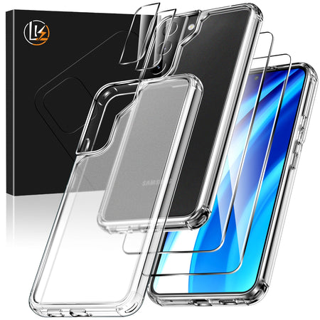 LK Coque Samsung Galaxy S21 FE 5G / 4G avec 2 Verre Trempé Protection écran & 2 Caméra Protecteur, Souple Silicone TPU Antichoc et Anti-Rayures Housse Samsung S21 FE Coque-Transparent