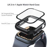 LK 2 Pack Apple Watch Hard PC Case Compatible with Apple Watch Series 7 41mm, Built-in Tempered Glass Screen Protector, Touch Sensitive Ultra-Thin Bumper Full Protective Cover for iWatch 41mm, Black