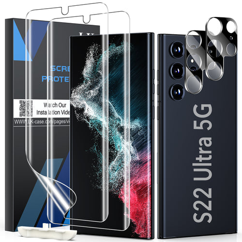 [2+2 Pack] LK 2 Pack Samsung Galaxy S22 Ultra 5G Screen Protector with 2 Pack Tempered Glass Camera Lens Protector, Fingerprint Support, Anti Scratch HD-Ultra thin Flexible TPU Film for S22 Ultra Brand: LK