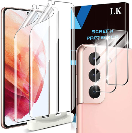 LK Case for Galaxy S22 Ultra, Military Grade Protective Phone Case, Translucent Matte Phone Cover, 2 Packs Tempered Glass Camera Lens Protector + 2 Packs Soft TPU Screen Film, Anti-slip