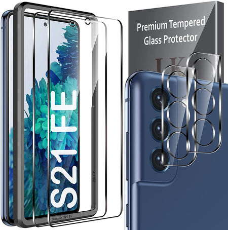 LK Coque Samsung Galaxy S21 FE 5G / 4G avec 2 Verre Trempé Protection écran & 2 Caméra Protecteur, Souple Silicone TPU Antichoc et Anti-Rayures Housse Samsung S21 FE Coque-Transparent