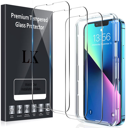 LK 2 Pack iPhone 13 Pro Max Screen Protector, Gen 2.0 Tempered Glass Screen Protector for 13 Pro Max 5G, Military-Grade Shatterproof Material, Eyecare, Ultra Touch Sensitive, Alignment Frame, 6.7-inch