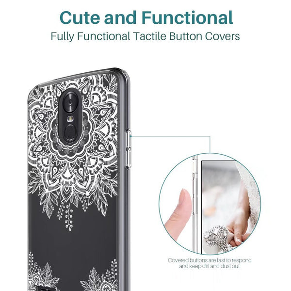 LG Stylo 3 Case, LG Stylo 3 Plus Case, Shock Absorbing White Henna Mandala Floral Lace Clear Design Printed Air Hybrid with TPU Bumper Protective Case Cover