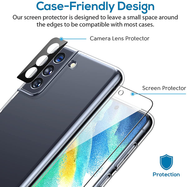 LK Coque Samsung Galaxy S21 FE 5G / 4G avec 2 Verre Trempé Protection écran & 2 Caméra Protecteur, Souple Silicone TPU Antichoc et Anti-Rayures Housse Samsung S21 FE Coque-Transparent