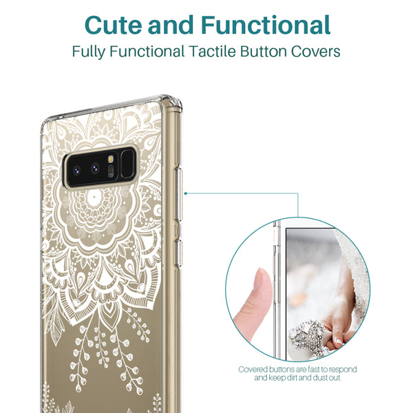 Galaxy Note 8 Case, LK [Shock Absorbing] White Henna Mandala Floral Lace Clear Design Printed Air Hybrid with TPU Bumper Protective Case Cover for Samsung Galaxy Note 8