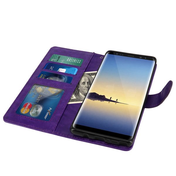 Galaxy Note 8 Case with Wrist Strap Luxury PU Leather Wallet Flip Protective Case Cover with Card Slots and Stand